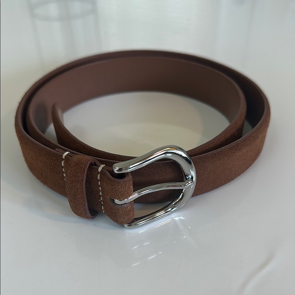 Brown Leather Belt with Silver Buckle